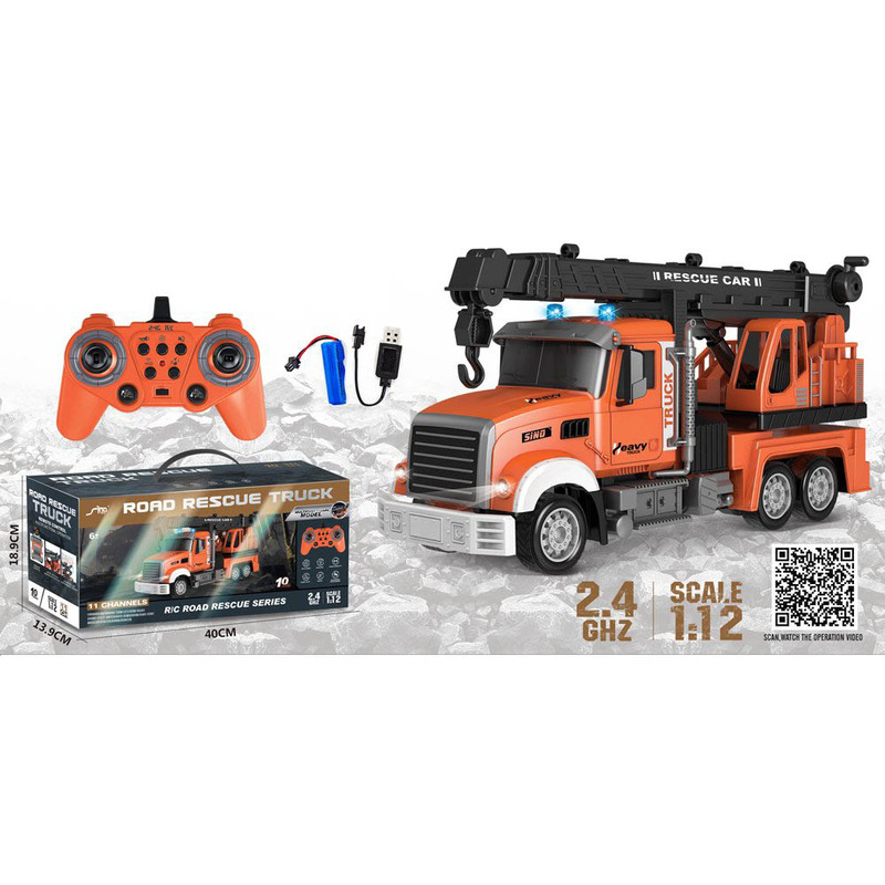 Stem 1:12 2.4g Dual Frequency 11-Pass RC Rescue Crane with Lighting and Music, Ages 3+, Orange