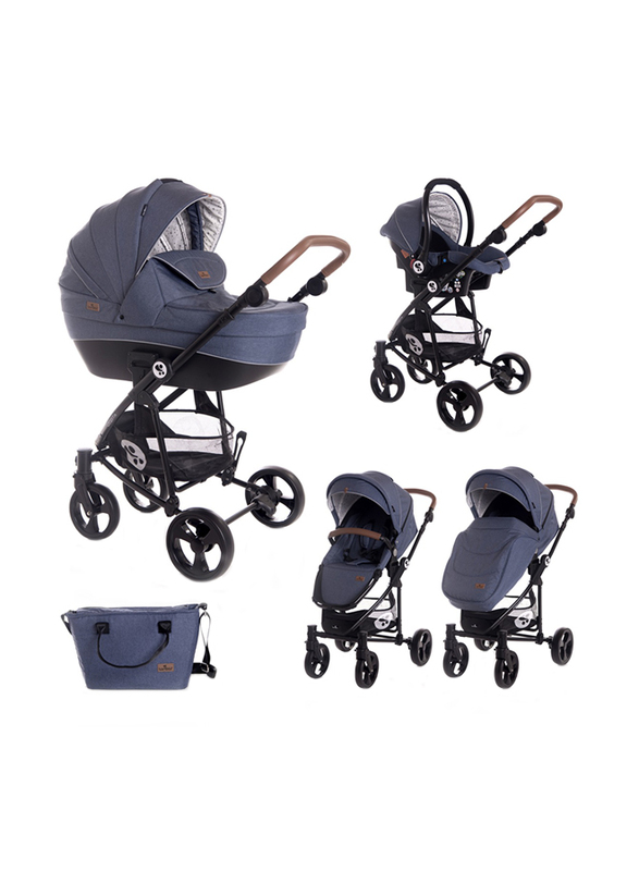 Lorelli Premium 3 in 1 Crysta Baby Stroller, Blue
