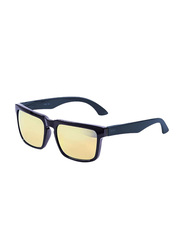 Ocean Glasses Bomb Polarized Full-Rim Square Shiny Black & Blue Arm Frame Sunglasses Unisex, Revo Yellow Lens