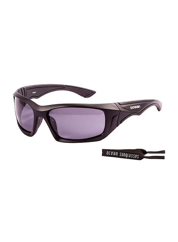 Ocean Glasses Polarized Full Rim Rectangular Antigua Matt Black Frame Sunglasses Unisex, Smoke Lens
