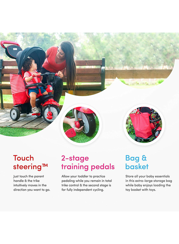 سمارترايك سوينج DLX عربة الأطفال ثلاثية العجلات ، أحمر