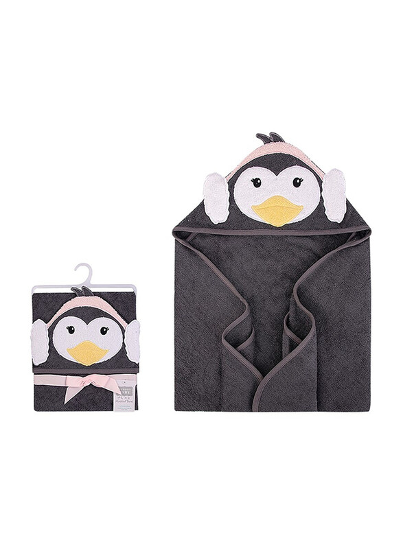 

Hudson Baby Penguin Animal Woven Terry Hooded Towel for Baby Boys, Grey