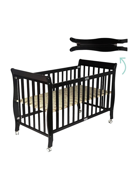 

Moon Wooden Foldable Baby Crib with 3 Level Height Adjustment, 129 x 69 x 96cm, Dark Chocolate