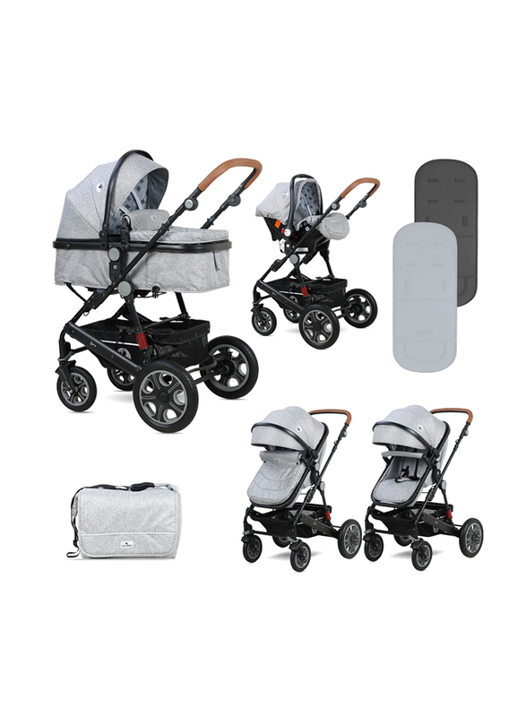 Lorelli Premium Lora Baby Stroller Set, Cool Grey Elephants