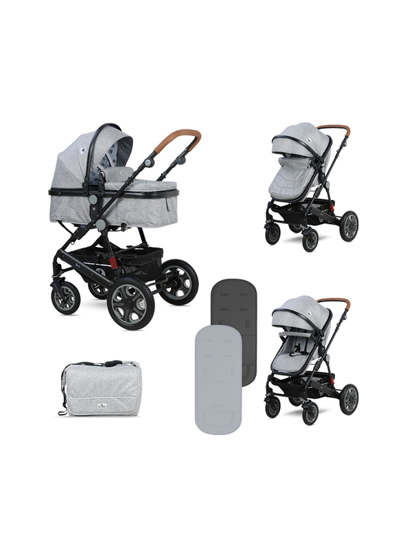 Lorelli Premium Lora Baby Stroller with Mama Bag, Cool Grey Elephants
