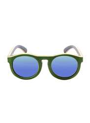 Ocean Glasses Polarized Full Rim Round Fiji Green Wood Frame Sunglasses Unisex, Revo Green Lens, 46/13/120