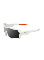 Ocean Glasses Polarized Full Rim Shield Chameleon Matt White Frame Sunglasses Unisex, Smoked Lens Orange Nose Pad, 40/11/70
