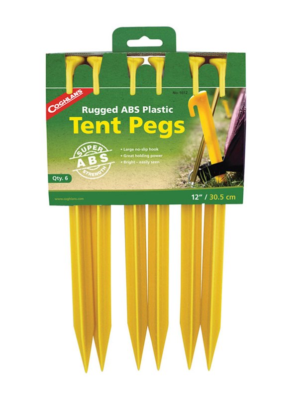 Coghlans Rugged ABS Plastic Tent Pegs, 12-Inch, 6 Piece, Yellow