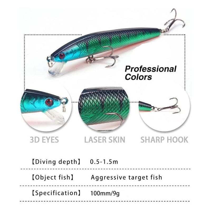 5pcs 3D Artificial Minnow Fishing Lures Baits,Minnow Fishing Lures Crankbaits Set Fishing Hard Baits Swimbaits Boat Topwater Lures for Trout Bass Perch Fishing