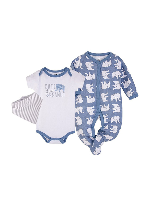 Hudson Baby Elephant Layette Set for Baby Boys, 3 Piece, 3-6 Months, Blue/White