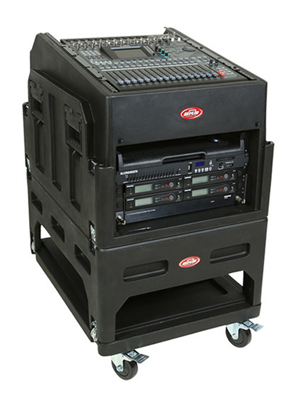 SKB Mighty Gig Rig Built-In Pedestal 14U+ Top Rack 6U Front Rack with Rear Rails, Black