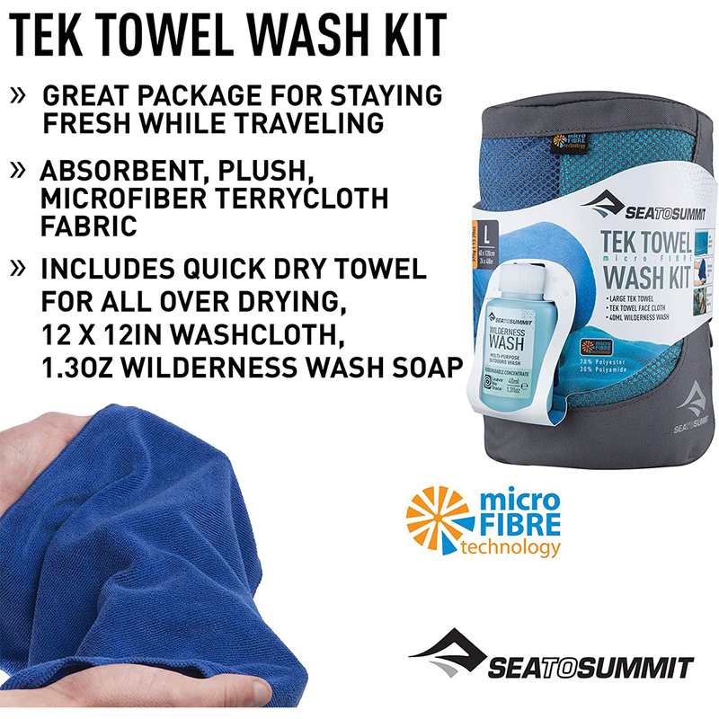Sea to Summit S2S Tek Towel Wash Kit, Large, Blue