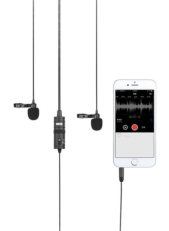 Boya Dual Lavalier Microphone for Smartphone/DSLR Camera/Camcorders/PC, Black