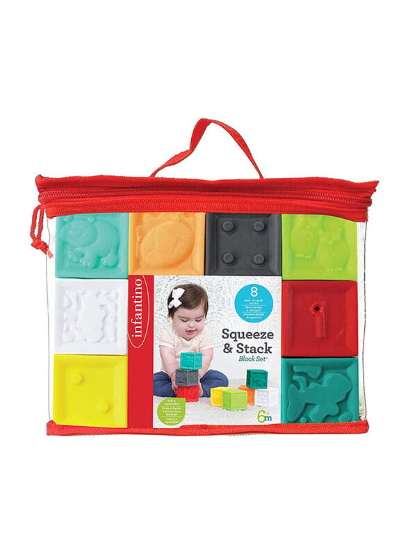 

Infantino 8-Piece Squeeze & Stack Block for Babies, Ages 6+ Months, Multicolour