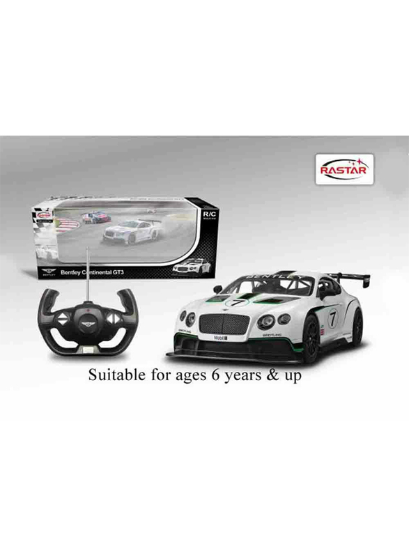 Rastar Bentley GT3 Performance Remote Control Car, 1:14 Scale, White, Ages 6+