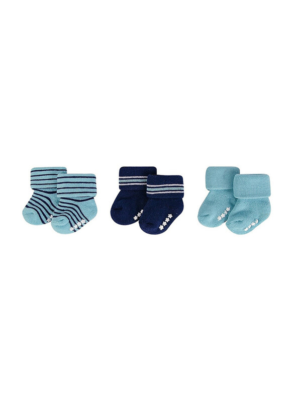

Hudson Baby Stripes Terry Socks W/Non-Skid for Baby Boys, 3 Piece, Mint/Navy