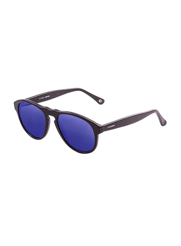 Ocean Glasses Washington Polarized Full-Rim Oversized Matte Black Frame Sunglasses Unisex, Revo Blue Lens, 55/13/140