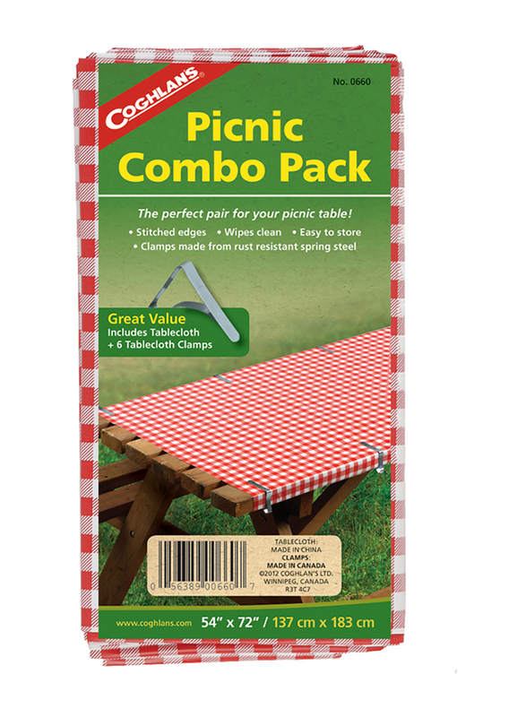 Coghlans Picnic Combo Pack Tablecloth & Clamps, Multicolour