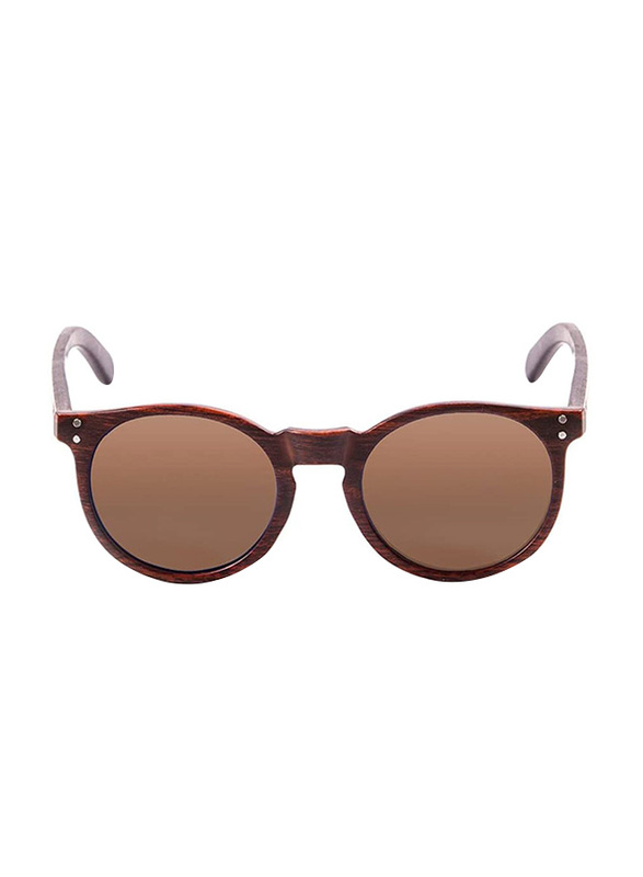 Ocean Glasses Lizard Wood Full-Rim Round Transparent White Front & Bamboo Brown Arms Frame Sunglasses Unisex, Smoke Lens