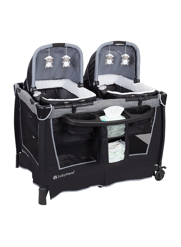 BABY TREND Retreat Twins Nursery Center Baby Playard, Black