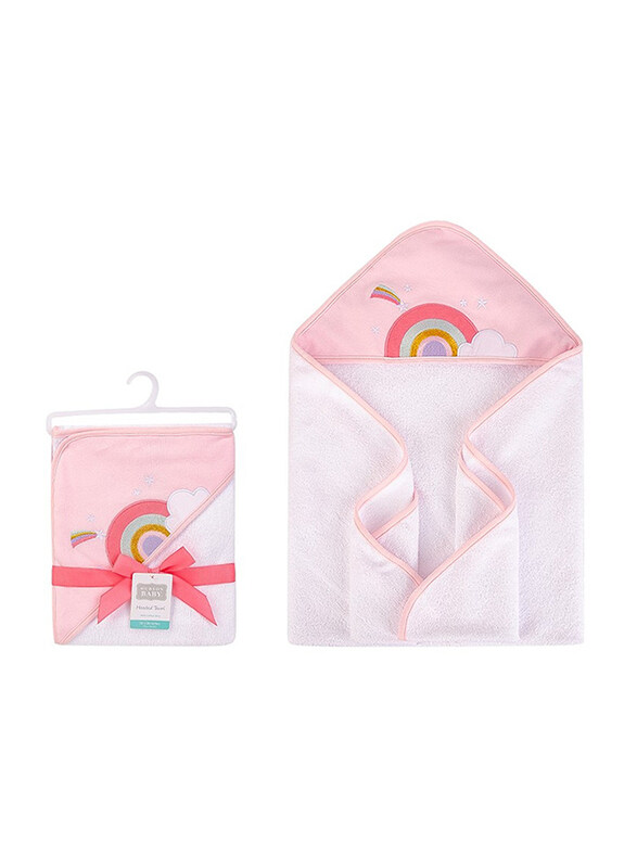 

Hudson Baby Rainbow Woven Terry Hooded Towel for Baby, Pink/White