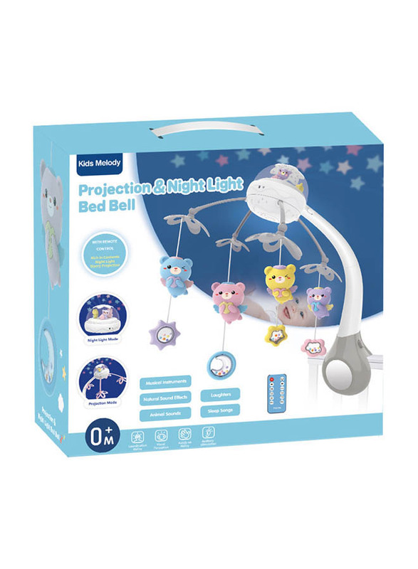 Kids Melody Projection Night Light Baby Bed Bell, USB Rechargeable with Upgrade Large Holder, Macaron Pink Blue