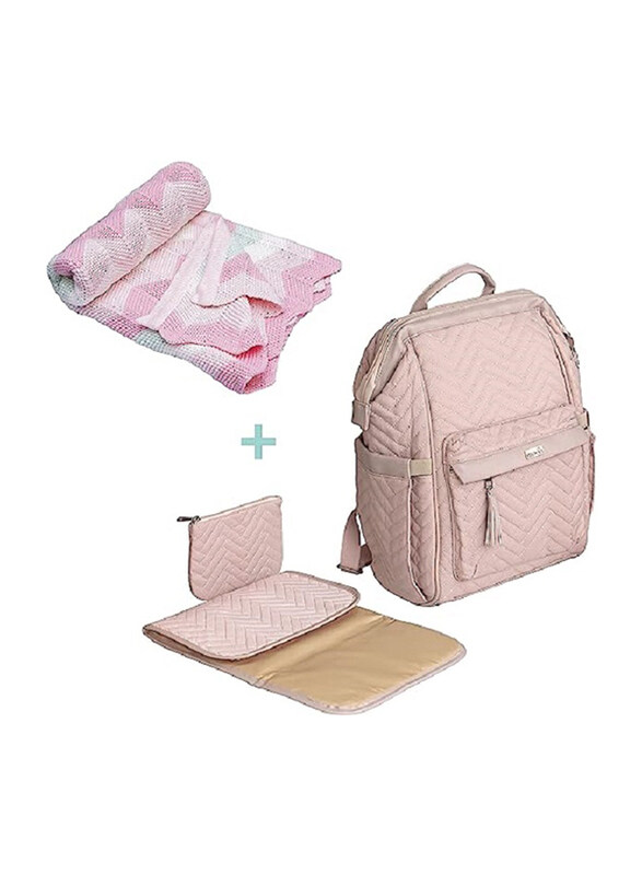 

Moon Elisa Diaper Backpack For Kids Unisex, with Snugly Baby Blanket, Pink