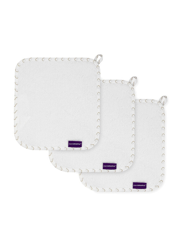 

Clevamama 3 Pieces Bamboo Baby Wash Cloth Set, White/Grey