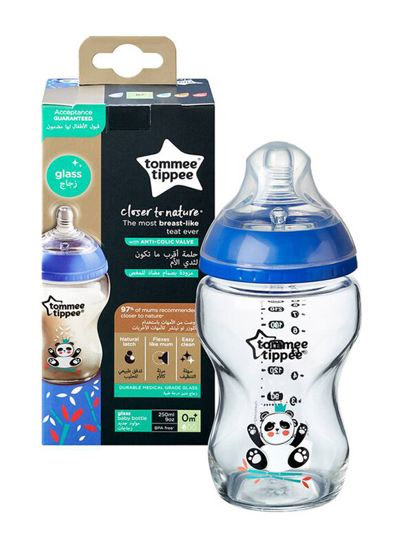 

Tommee Tippee Glass Bottle, 250ml, Clear/Blue