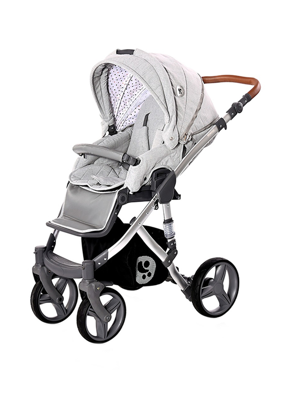 Lorelli Classic Rimini Baby Stroller with Mama Bag, Grey/Black Dots