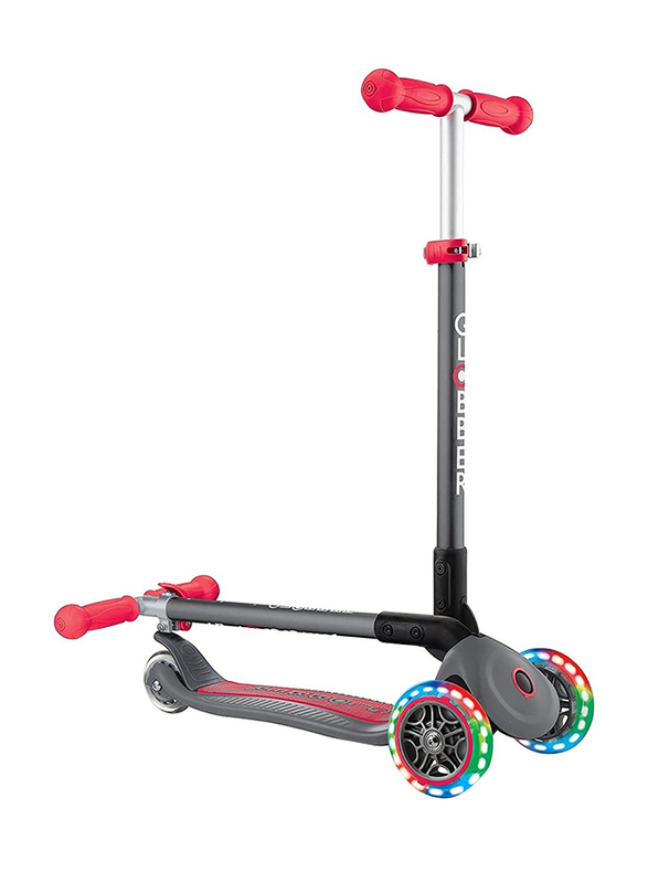 Globber Primo Foldable Lights Scooter, Red/Grey