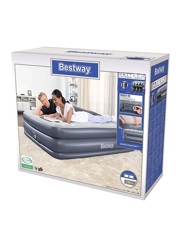 Bestway Queen Double Airbed with Integrated Electric Pump, White/Grey