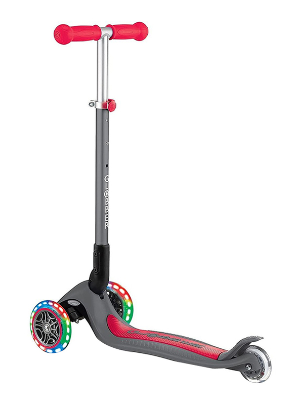 Globber Primo Foldable Lights Scooter, Red/Grey