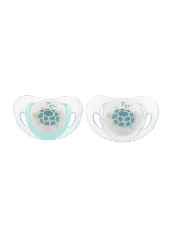 

Tigex 2-Piece Turtle Silicone Pacifier Set, 6+ Months, Blue/Clear