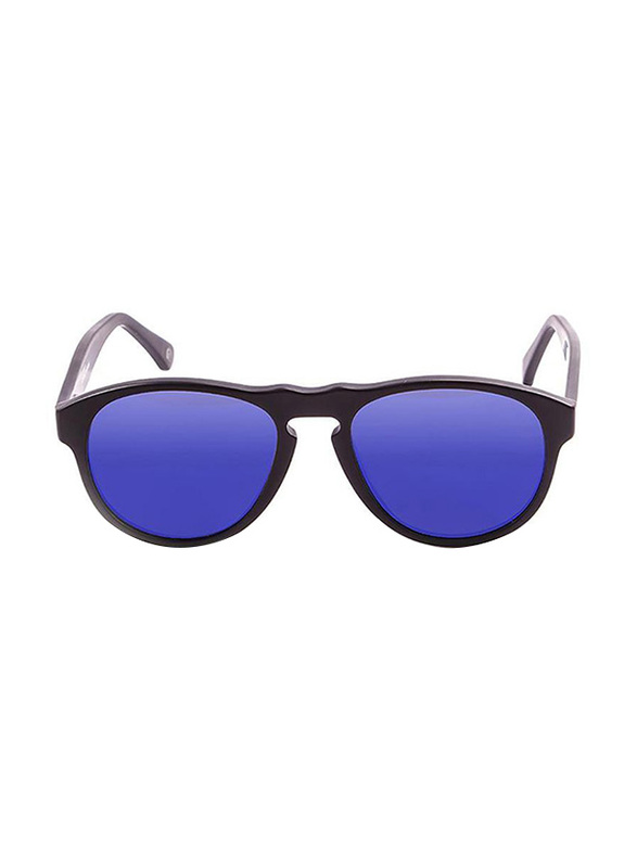 Ocean Glasses Washington Polarized Full-Rim Oversized Matte Black Frame Sunglasses Unisex, Revo Blue Lens, 55/13/140