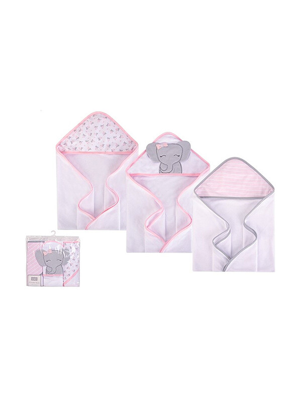 

Hudson Baby 3-Piece Cute Elephant Knit Terry Hooded Towel for Baby Girls, Multicolour