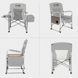 Kore Outdoor Folding Camping Director Chair with Cooler Bag & Side Table, Grey