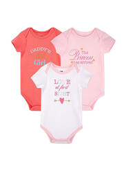 Hudson Baby Short Sleeve Bodysuit Set for Daddy's Baby Girls, 3 Piece, 3-6 Months, Multicolour