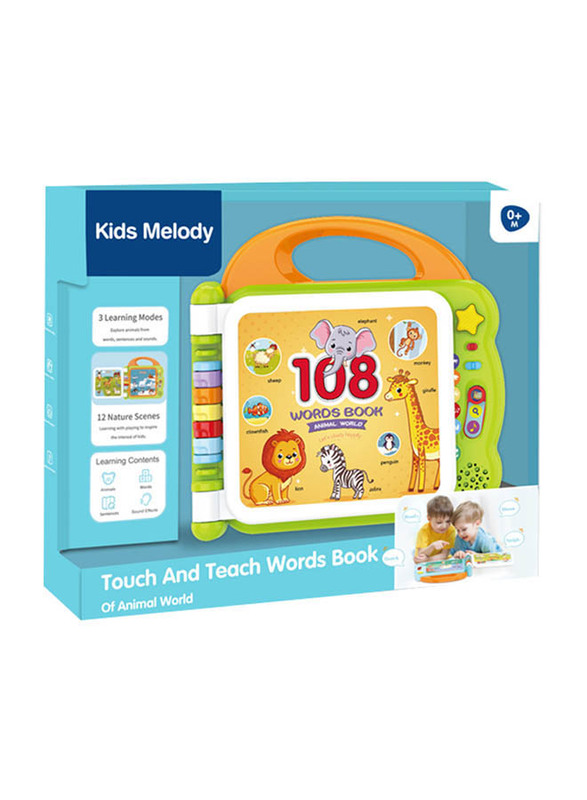 

Kids Melody Touch And Teach Words Book of Animal World, 12 Nature Scenes, 3 Learning Modes & Music World, Green, Months 0+