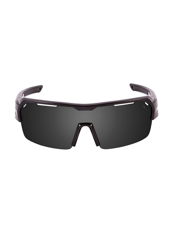 Ocean Glasses Half Rim Shield Race- Shiny Black Sunglasses Unisex with Smoke Lens and Black Nose Pad