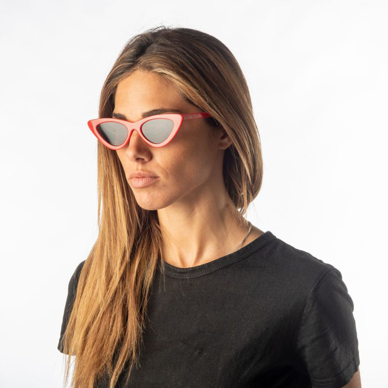 Ocean Glasses Polarized Full Rim Cat Eye Manhattan Shiny Red Frame Sunglasses Unisex with Smoke Lens