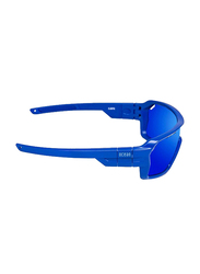 Ocean Glasses Polarized Full Rim Shield Chameleon Matt Blue Frame Sunglasses Unisex Blue Revo Lens and Blue Nose Pad, 40/11/70