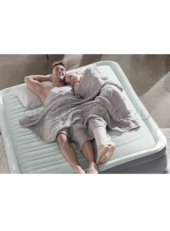 Intex Premium Inflatable Elevated Double Bed with Built-In Pump, Grey/White