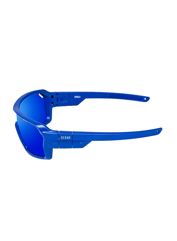 Ocean Glasses Polarized Full Rim Shield Chameleon Matt Blue Frame Sunglasses Unisex Blue Revo Lens and Blue Nose Pad, 40/11/70