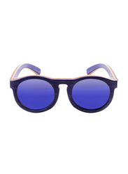 Ocean Glasses Polarized Full Rim Round Fiji Blue Wood Frame Sunglasses Unisex, Revo Blue Lens, 46/13/120