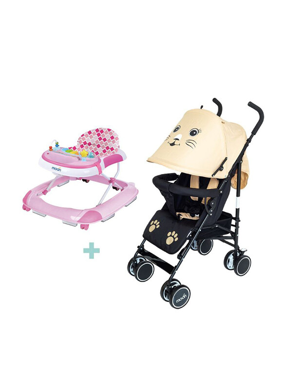 

Moon Safari Ultra Light Weight Character Stroller with Cat + Moon Muv Walker, Pink Sea