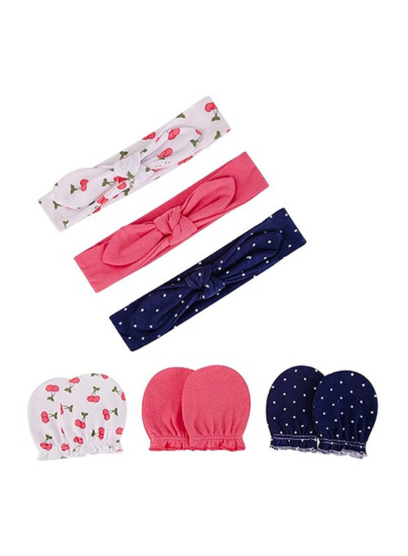 

Hudson Baby Cherries Headband & Scratch Mitten Set for Baby Girls, 6 Piece, Multicolour