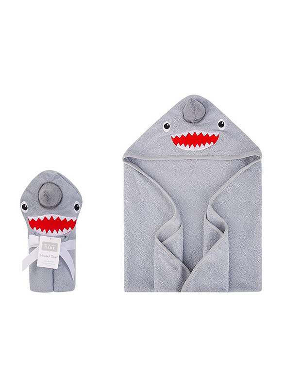 

Hudson Baby Shark Animal Woven Terry Hooded Towel for Baby Boys, Grey