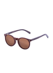 Ocean Glasses Lizard Wood Full-Rim Round Transparent White Front & Bamboo Brown Arms Frame Sunglasses Unisex, Smoke Lens