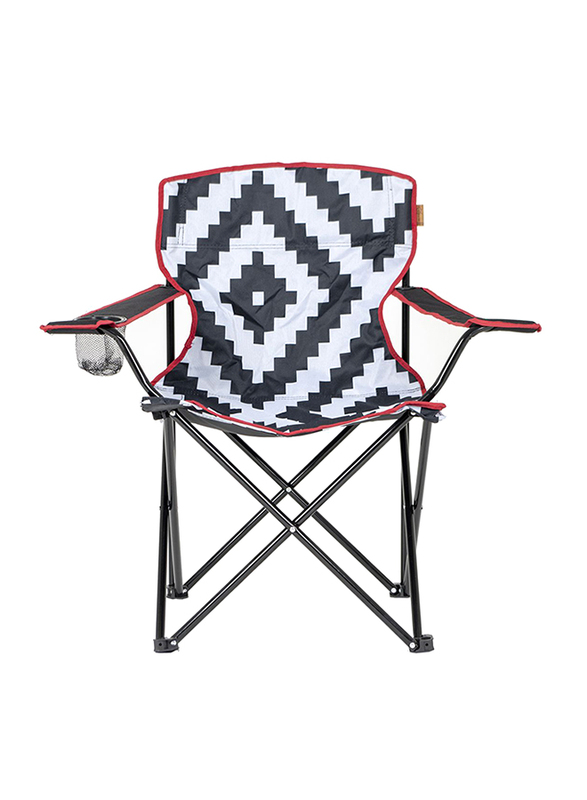 Bo-Camp Madison Armrests Folding Chair with Special Drinks Holder, Black/White